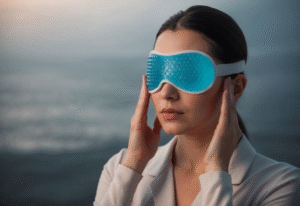 A person applying sleeping gel eye mask representing a soothing method