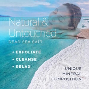 Dead sea salt skincare product promoting exfoliation, cleansing, and relaxation with natural mineral composition for healthy, glowing skin.
