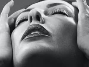 Close-up of a woman's face with flawless skin, highlighting luxurious skincare, beauty, and wellness inspired by the Dead Sea's mineral-rich properties.