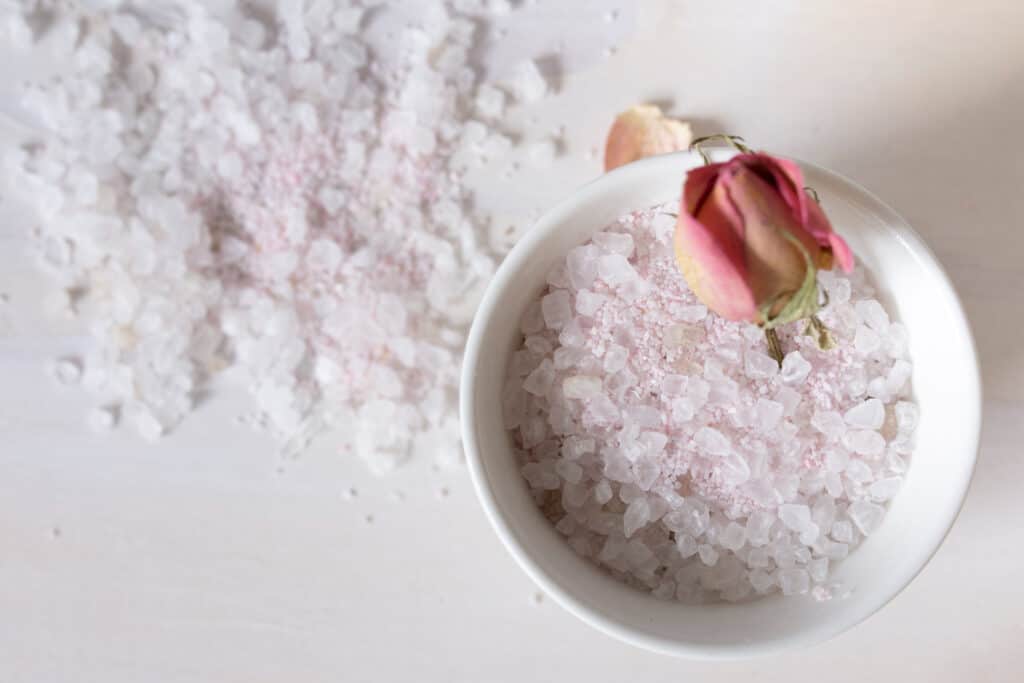 Dead Sea salt crystals used for acne skincare treatment